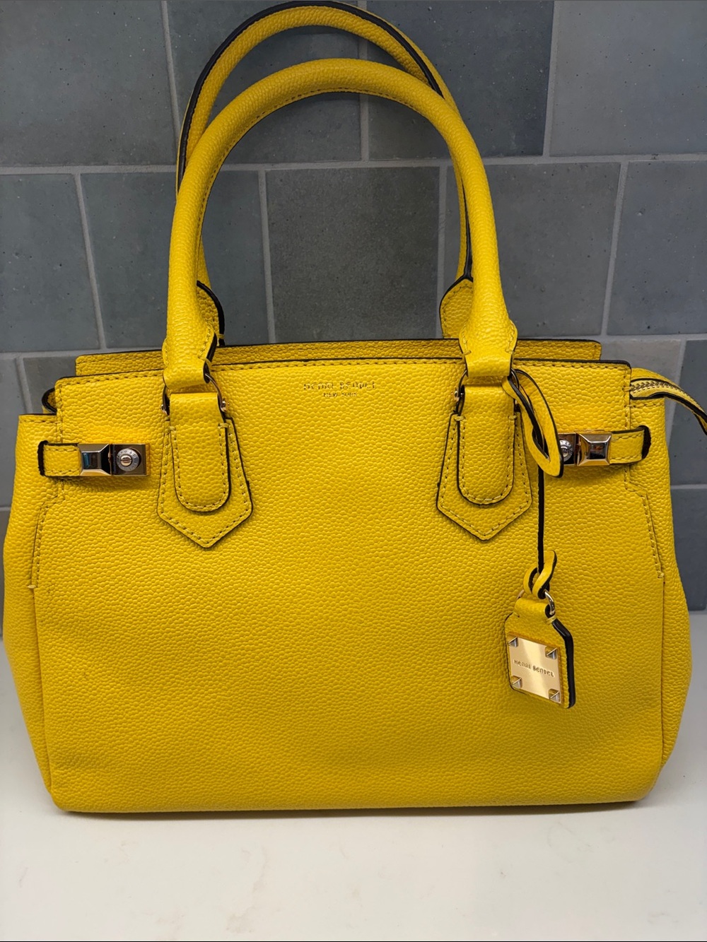 Vintage Henri Bendel Bright Yellow Leather Tote Handbag - Women Bags